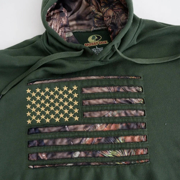 Mossy Oak Green And Brown Camo Patriotic Flag Hooded Pullover Sweater Large - Picture 6 of 10